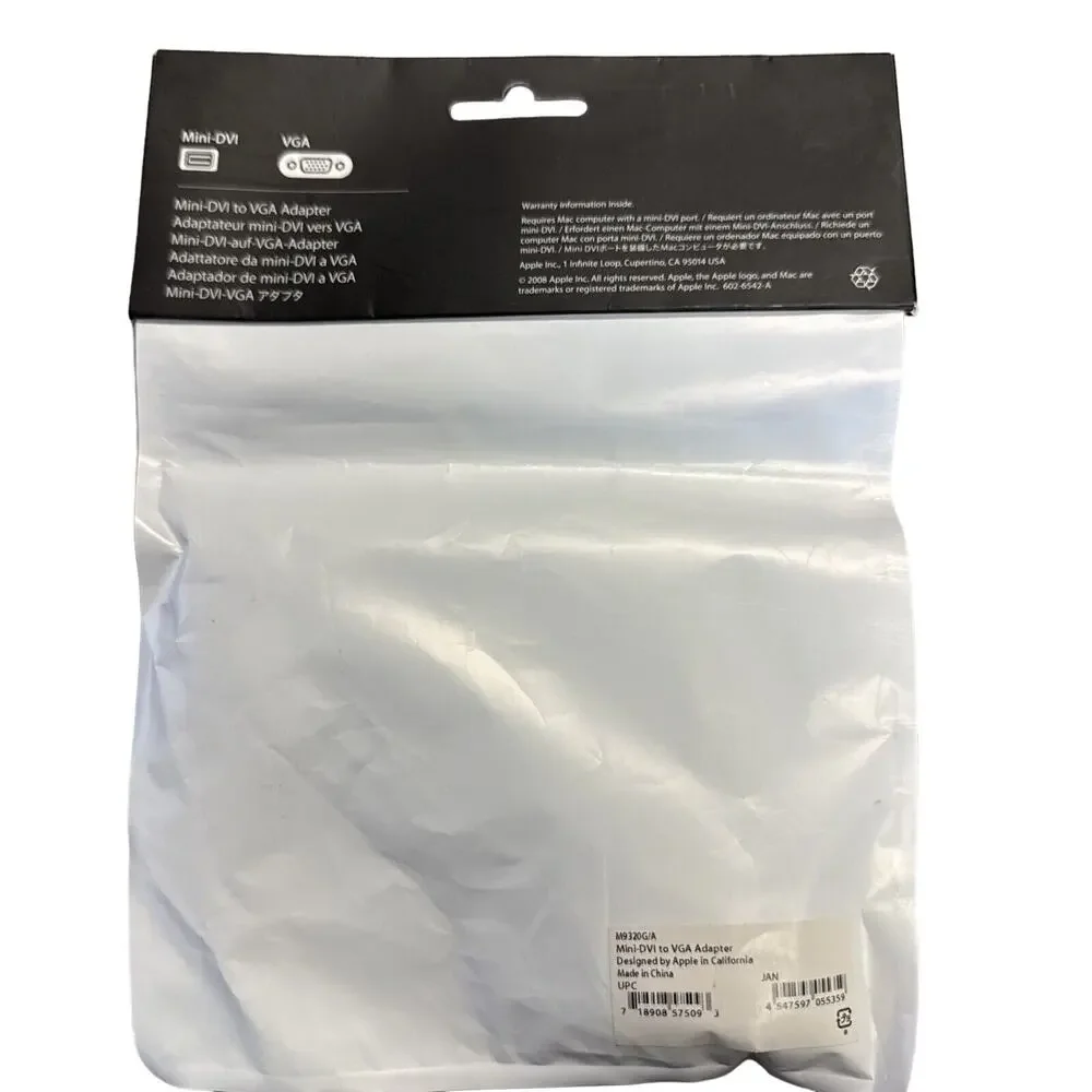 Apple OEM Video Adapter (Mini-DVI) to VGA - White (M9320G/A) SEALED